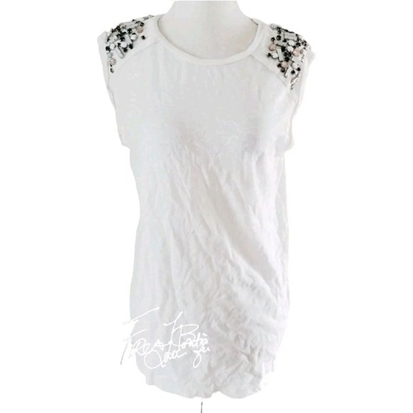 BANANA REPUBLIC JEWELED SHOULDER STRETCH KNIT TOP TANK SZ M - Picture 2 of 7